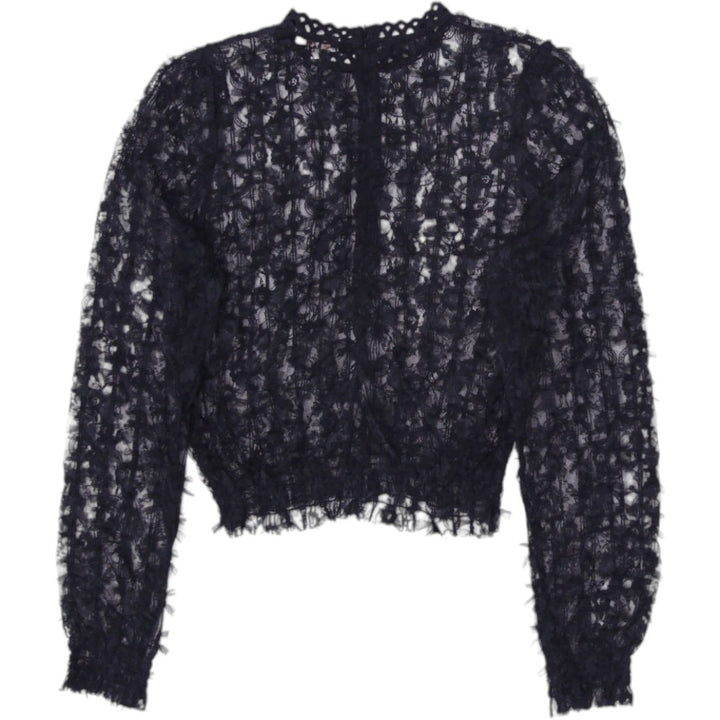 Y2K Ladies Black Mesh Lace Long Sleeve Top