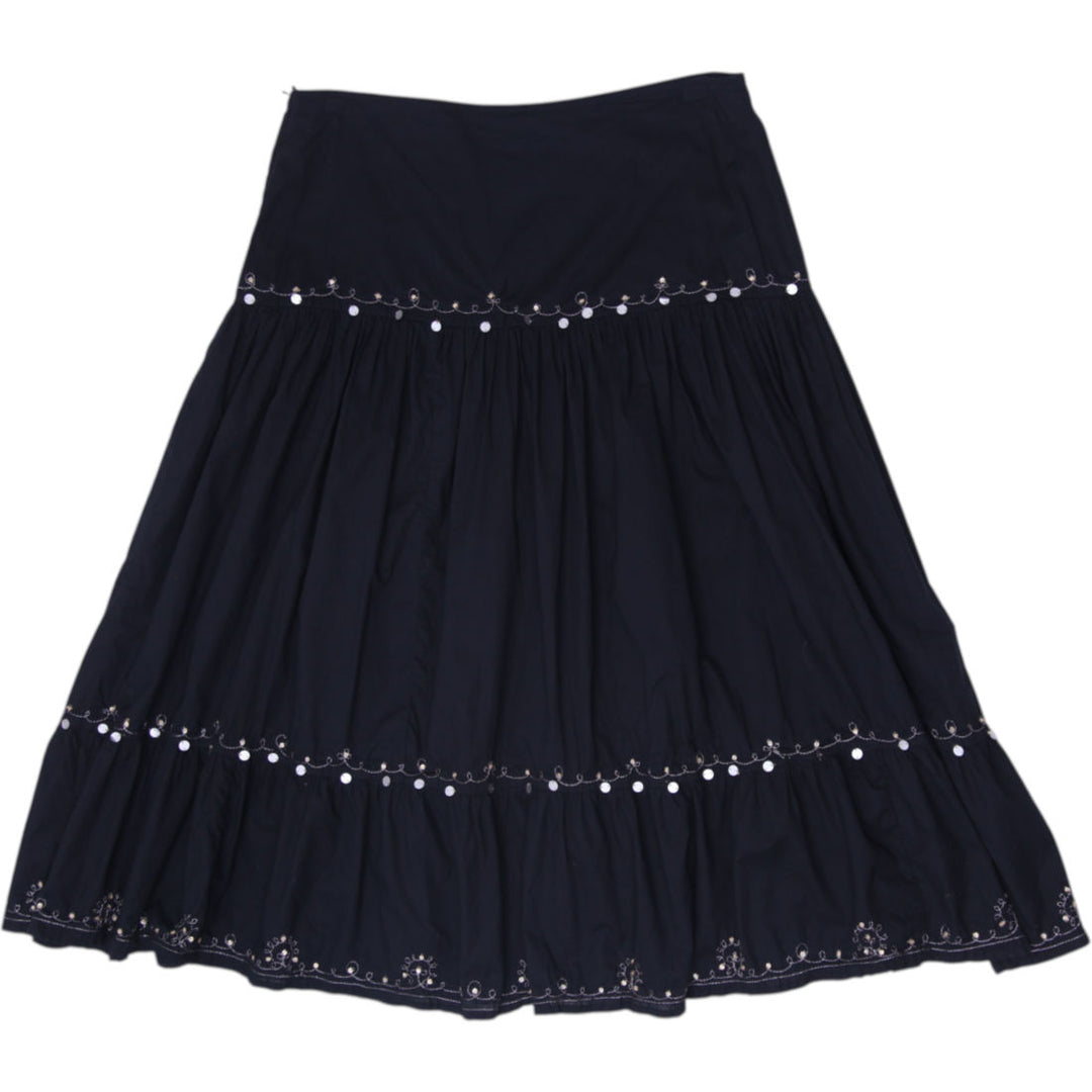 Y2K Ladies Vivid Tiered Embroidered Maxi Skirt Black Size 12
