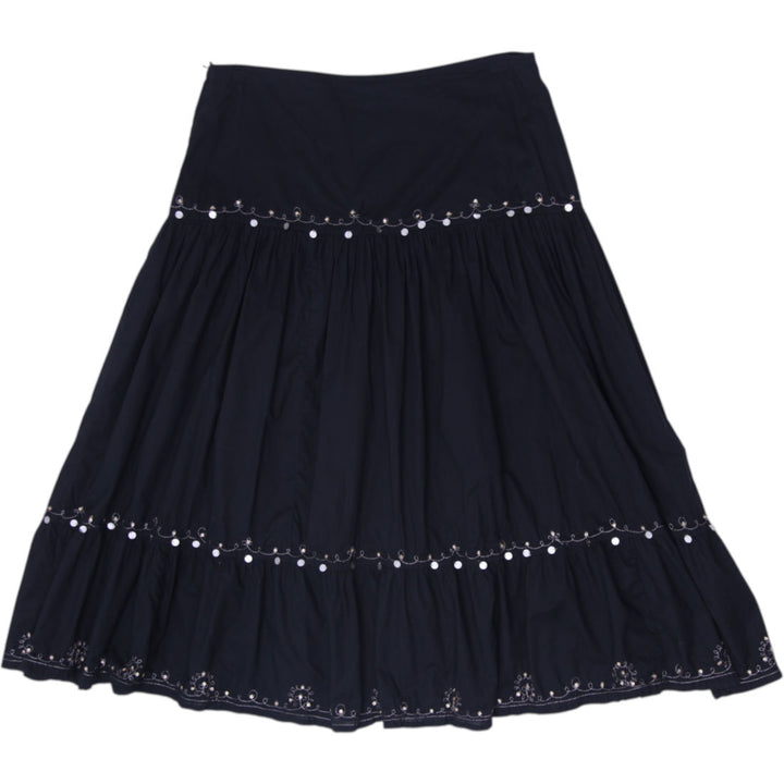 Y2K Ladies Vivid Tiered Embroidered Maxi Skirt Black Size 12
