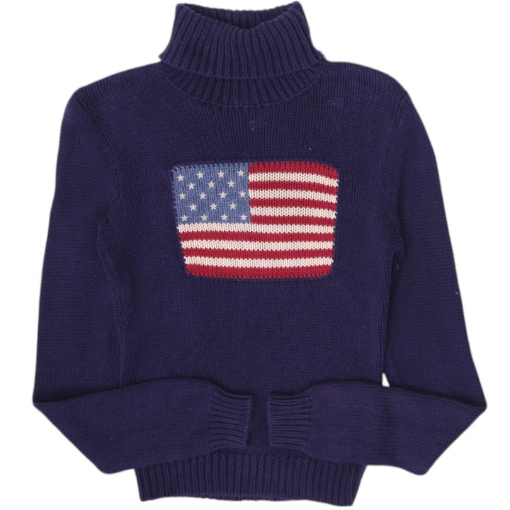 Vintage Ladies Ralph Lauren Navy Flag Knitwear Turtleneck Sweater Size M | Migration_Knitwear & Sweaters | Fashion Rerun