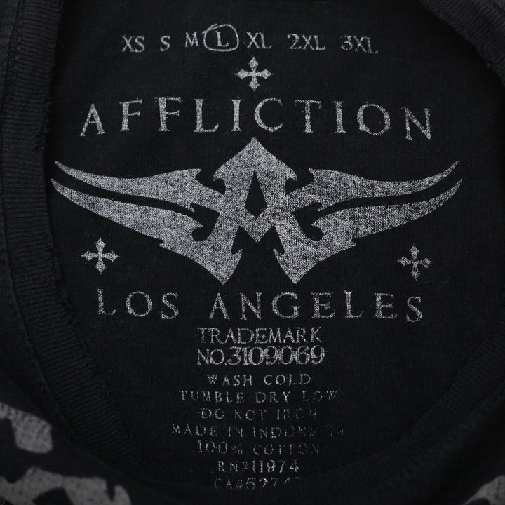 Y2K Mens Affliction Sematary Haunted Mound Skull Roses Guns Aged Size L