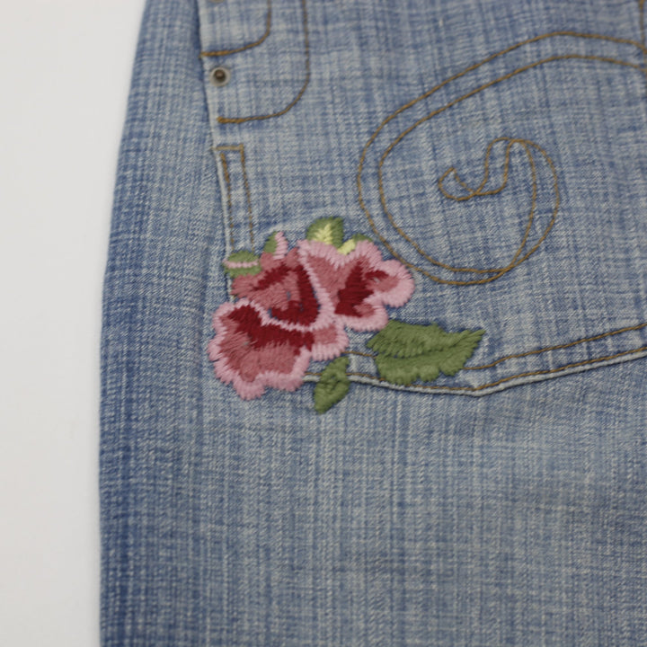 Y2K Ladies d.jeans Embroidered Floral Blue Flare Denim Jeans Size 4
