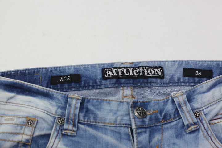 Y2K Mens Ace Affliction Patches Washed Jeans