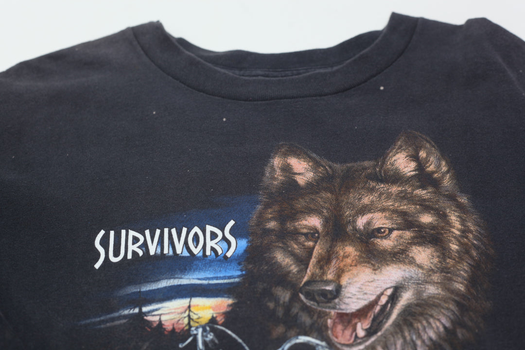 1993 Vintage 3D Emblem Survivors Cycle Barn T-Shirt Single Stitch Made in USA XXL