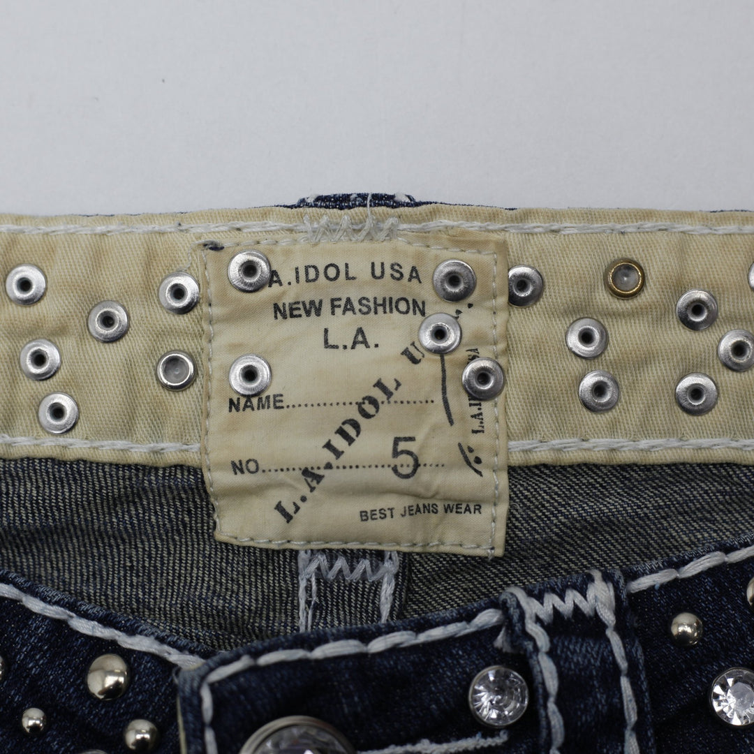 Y2K Ladies LA Idol USA Studded Thick Stitch Bootcut Jeans Size 5