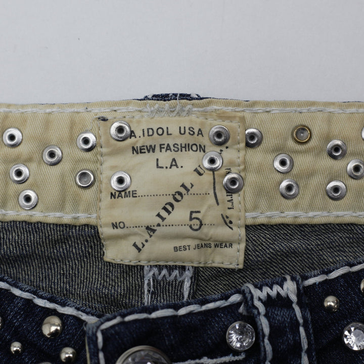 Y2K Ladies LA Idol USA Studded Thick Stitch Bootcut Jeans Size 5