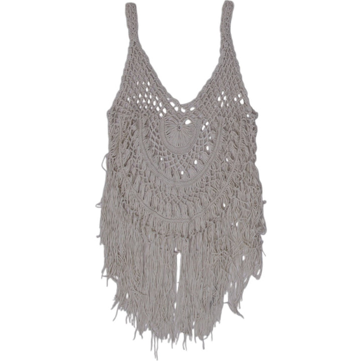 Y2K Beige Fringe Crochet Top - Size XS | Migration_Y2K Tops - Side View | Fashion Rerun