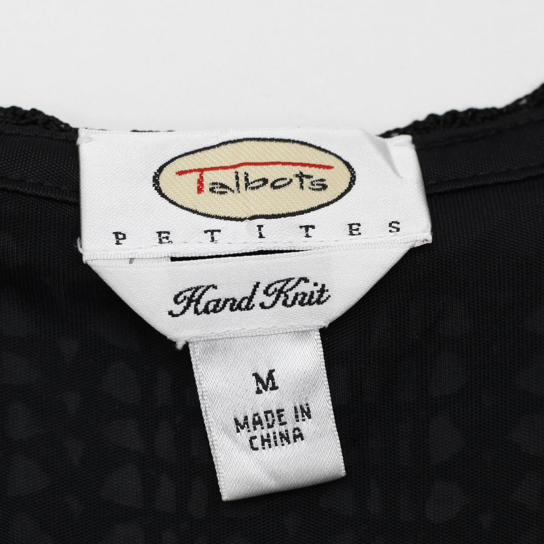 Y2K Ladies Talbots Hand Knit Black Crochet Tank Top Scalloped V Neck Size M