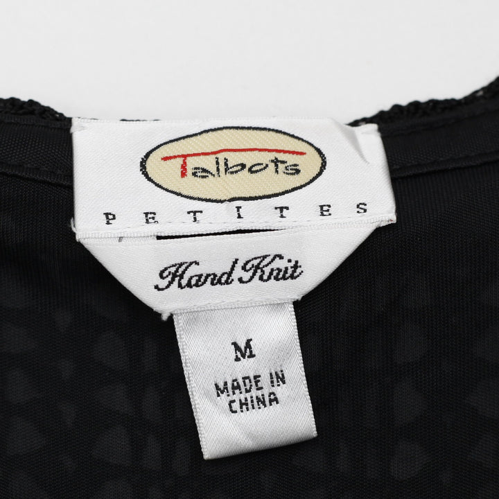Y2K Ladies Talbots Hand Knit Black Crochet Tank Top Scalloped V Neck Size M