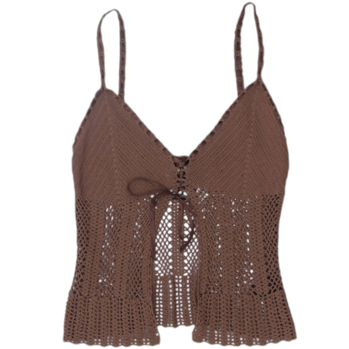 Y2K Ladies Buffalo David Bitton Bralette Brown Crochet Top Lace Up M | Migration_Y2K Tops | Fashion Rerun