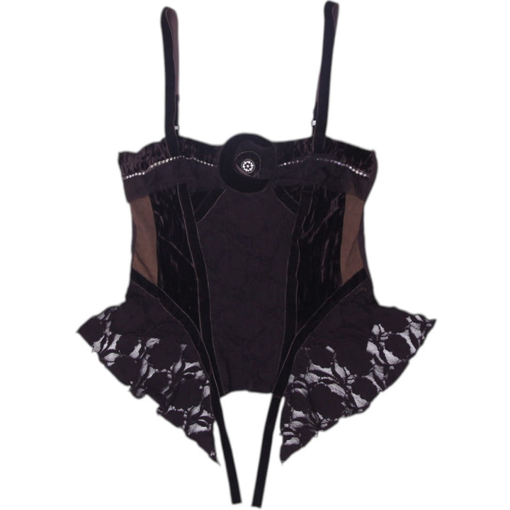 Y2K Ladies Waist Cincher Brown Lace Strappy Top