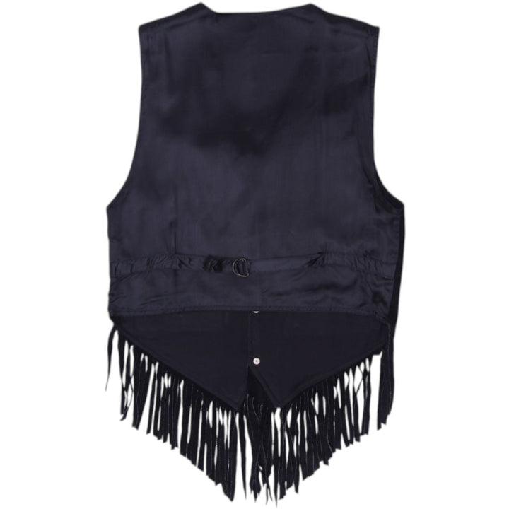 Vintage Black Suede Leather Fringe Western Vest | Migration_Vests - Side View | Fashion Rerun