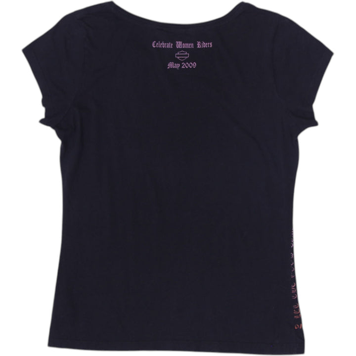 Ladies Harley Davidson T-Shirt Black Graphic Text Design Size L