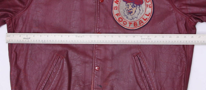 Vintage Leather Varsity Jacket Maroon Football Patched | Migration_Jackets - View 10 | Fashion Rerun