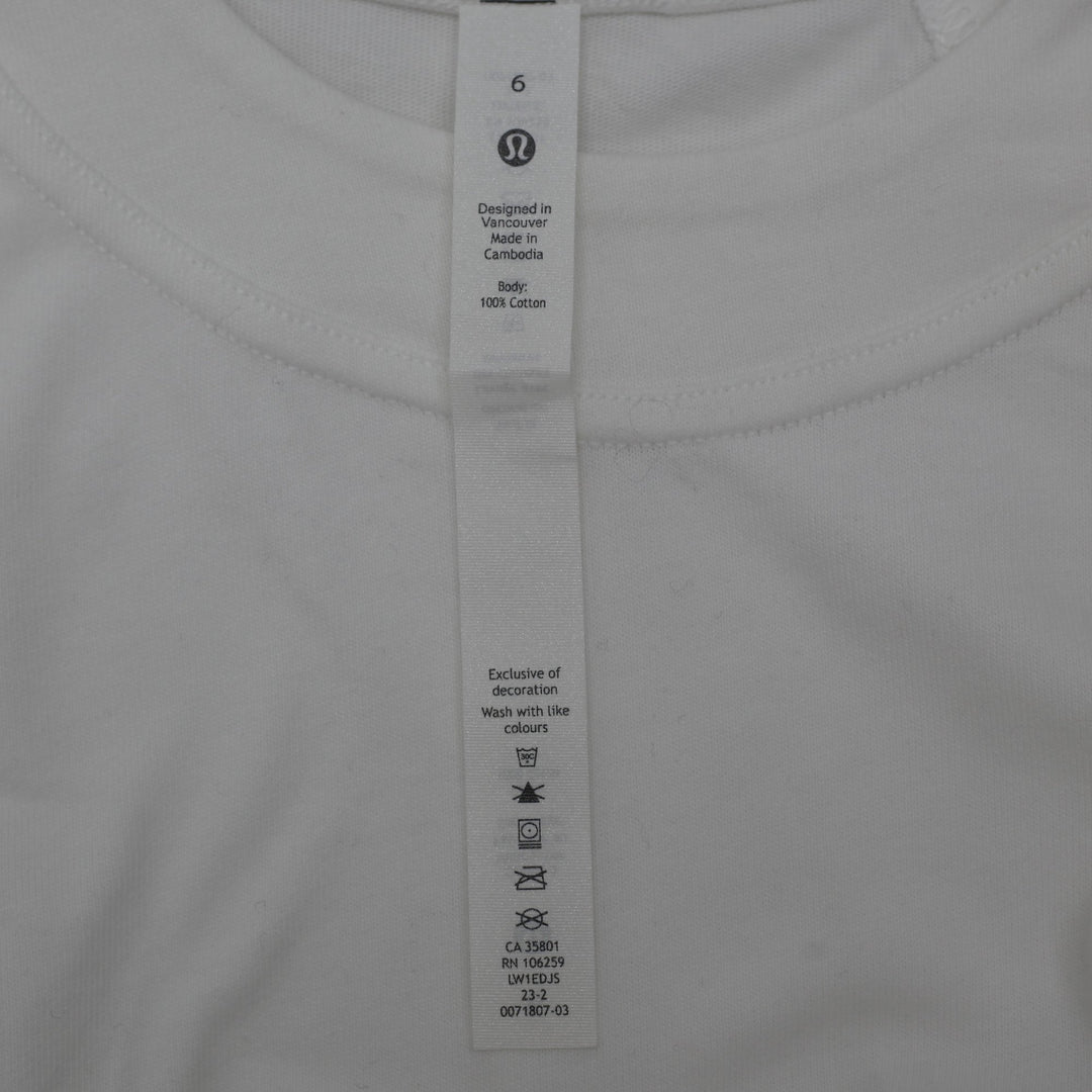 Ladies Lululemon White High Neck Cropped Tank Top Size 6 Ribbed
