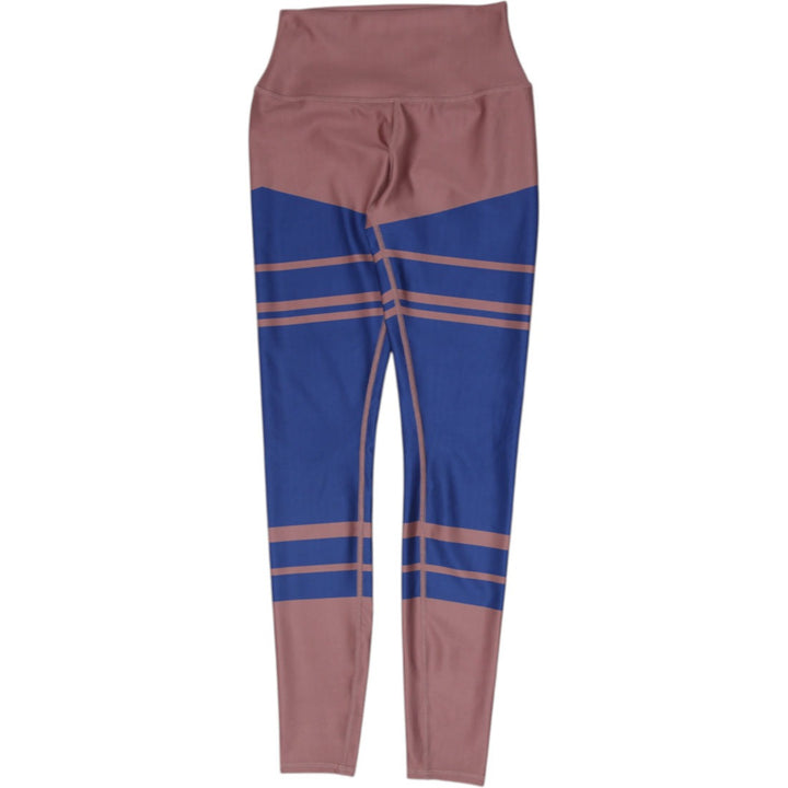 Ladies Alo Yoga High Waist Colorblock Leggings Brown Blue Striped Workout M