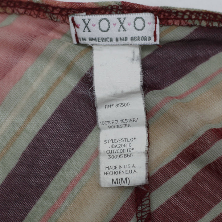 Y2K Ladies XOXO Cami Top Mesh Asymmetrical Hem Cami Striped Pink Burgundy Size M