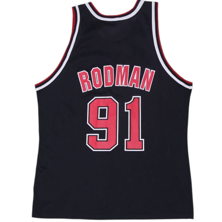 Vintage Champion Rodman # 91 NBA Bulls Black Jersey | Migration_Jerseys - Side View | Fashion Rerun