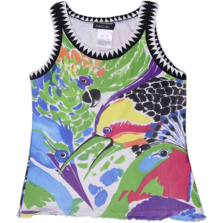 Y2K Ladies Marc Cain Tropical Parrot Print Mesh Tank Top Size 5