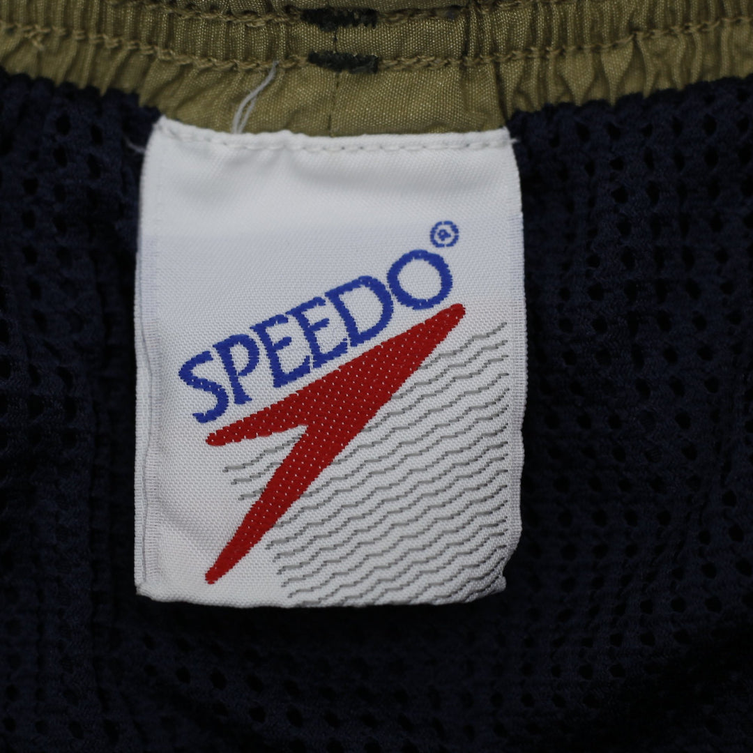 Vintage Speedo Swim Trunks Mens Medium Navy Olive Green Mesh Lined Board Shorts
