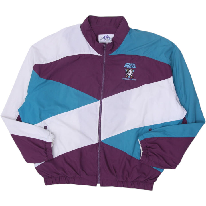 Vintage Mens Jammin Mighty Ducks Varsity Jacket Maroon White Teal Graphic | Migration_Jackets | Fashion Rerun