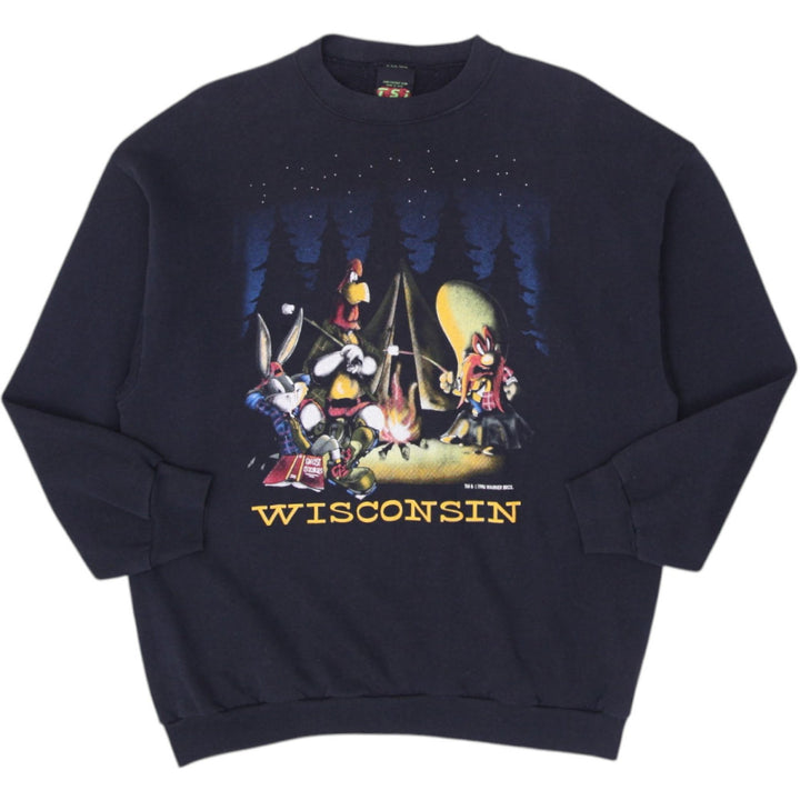 Vintage Mens TSI Sweatshirt Black Warner Bros Wisconsin Graphic