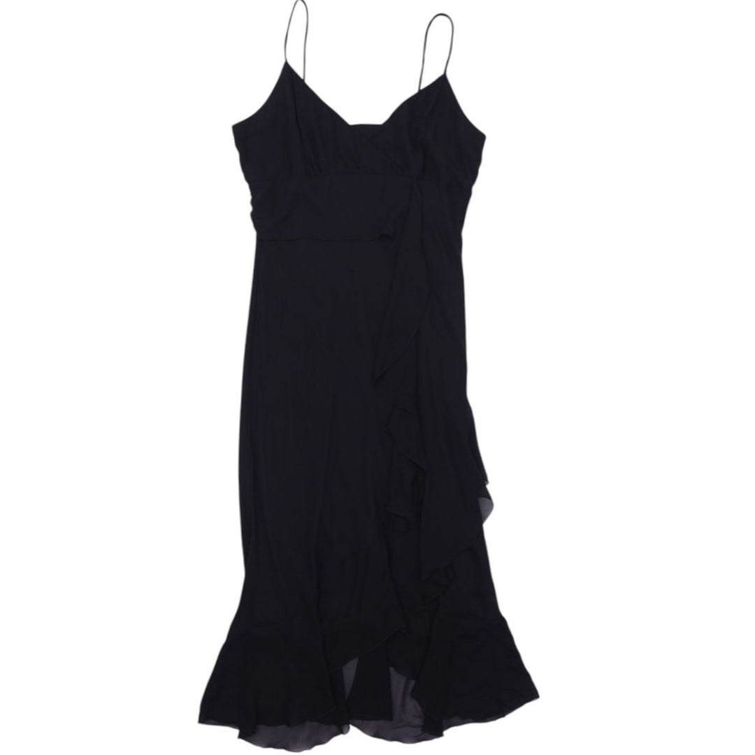 Y2K Ladies Lori M Black Midi Dress Spaghetti Straps Ruffle Chic