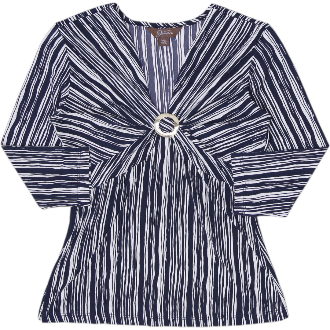 Y2K Ladies Jessica Striped O-Ring V-Neck Top Size Petite XS / 4P