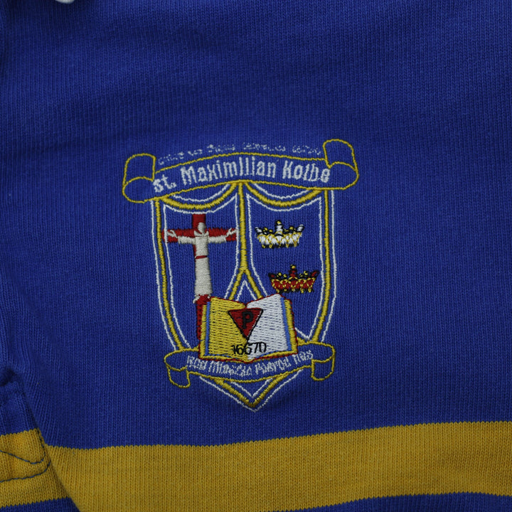 Vintage Mens Barbarian Rugby T-Shirt Blue Striped St. Maximilian Logo Size M