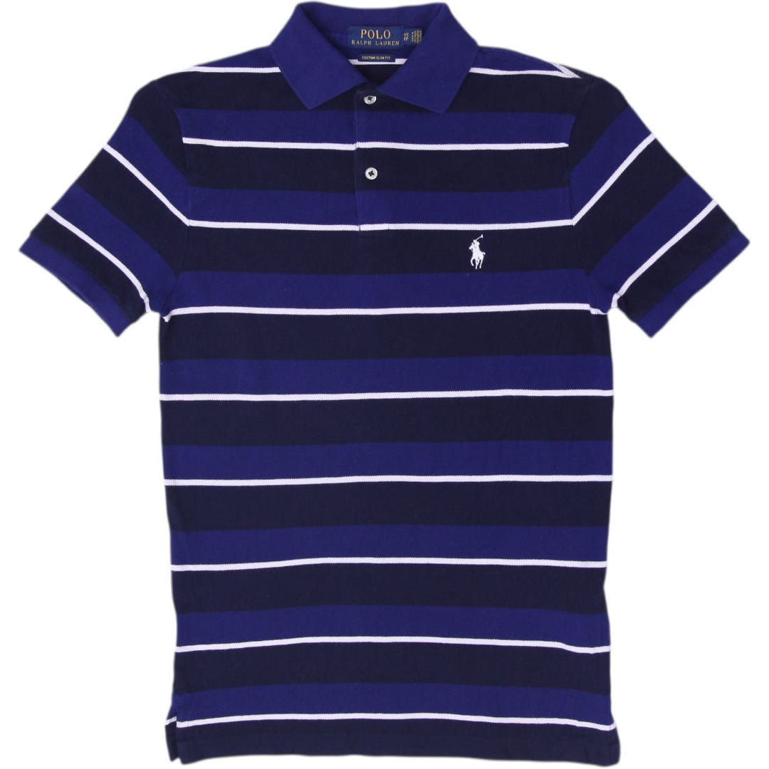 Mens Polo Ralph Lauren Custom Slim Fit Polo Navy Striped Cotton Size XS