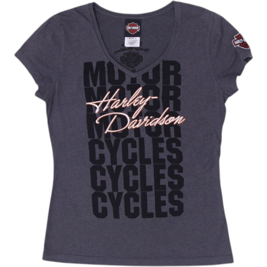 Ladies Harley Davidson T-Shirt Gray Graphic Logo Apparel