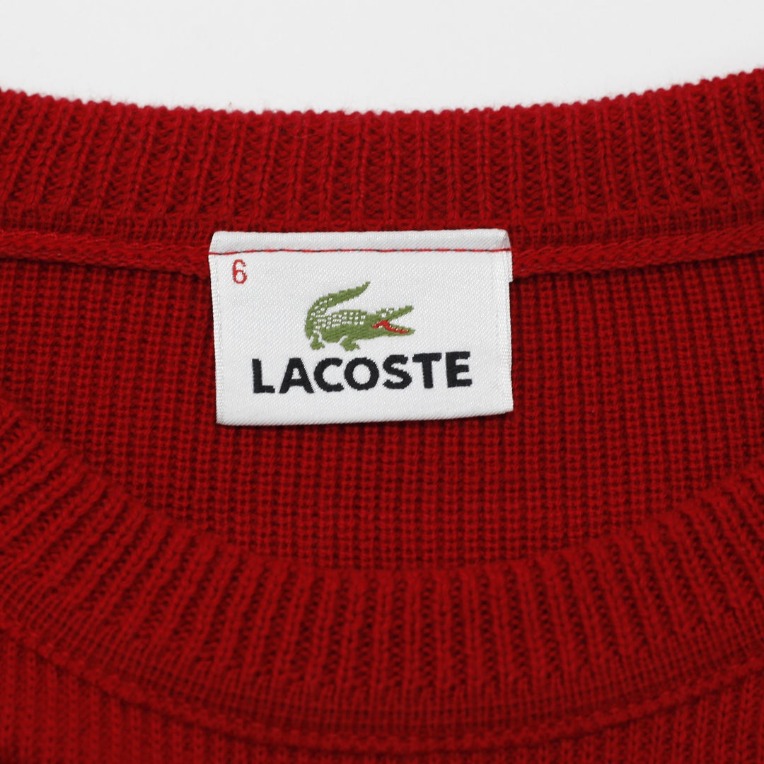 Mens Lacoste Crewneck Knit Sweater Red Embroidered Crocodile Logo