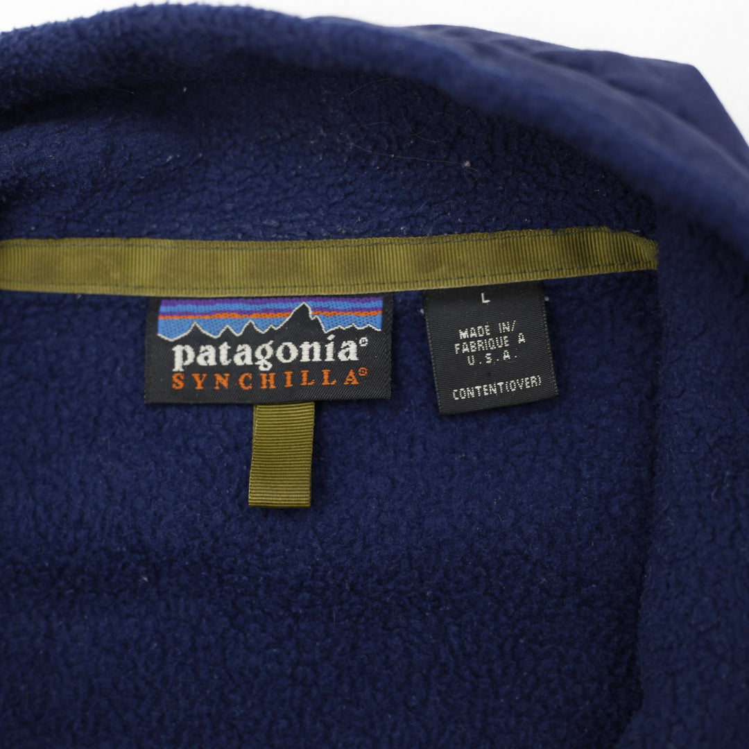 Vintage Patagonia Mens L Navy Full Zip Synchilla Fleece Jacket Made in USA | Migration_Fleece - Back View | Fashion Rerun