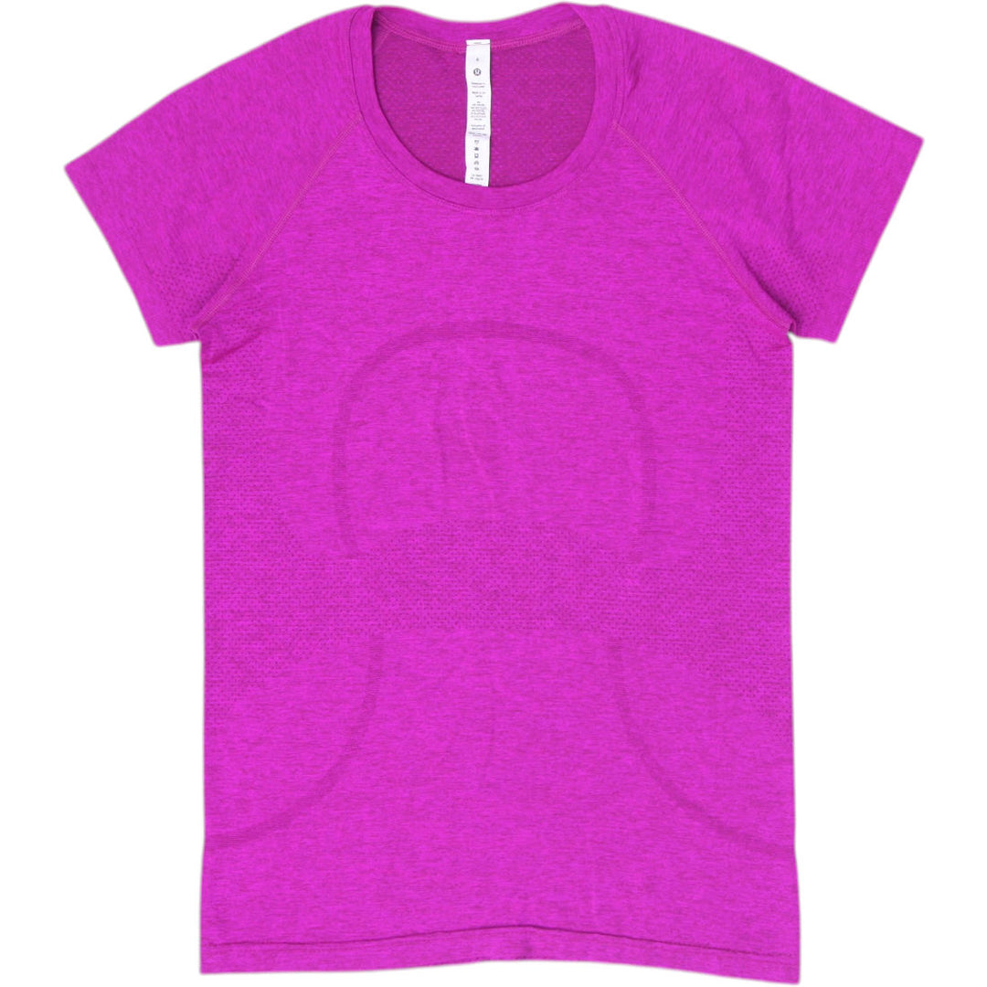 Ladies Lululemon Swiftly Tech Magenta Purple Seamless Mesh Running Top