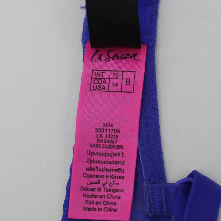 Ladies La Senza Royal Blue Lace Longline Push Up Bra Criss Cross Band Underwire 34B