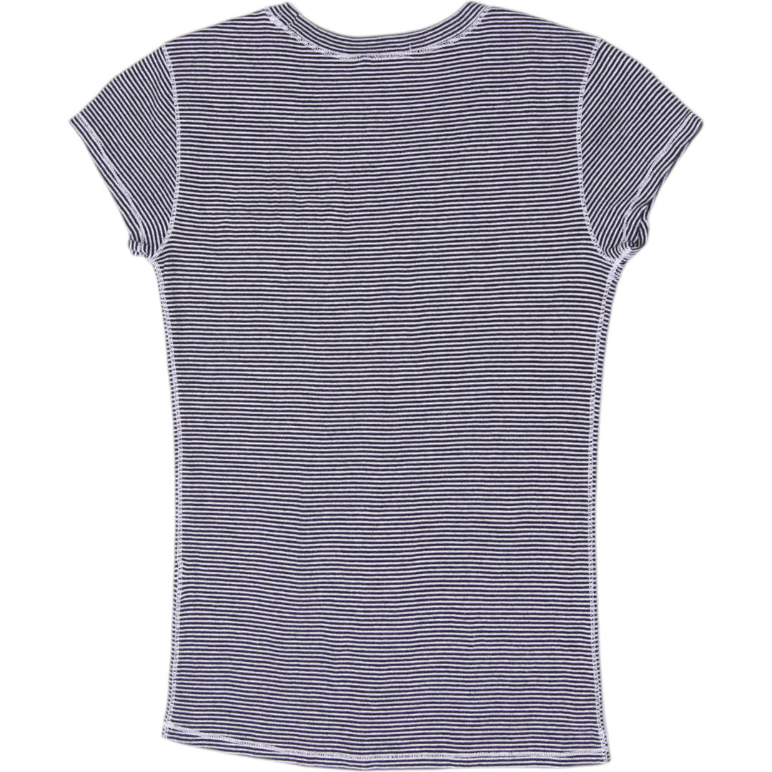 Y2K Ladies Micro Striped Cap Sleeve T-Shirt Size S