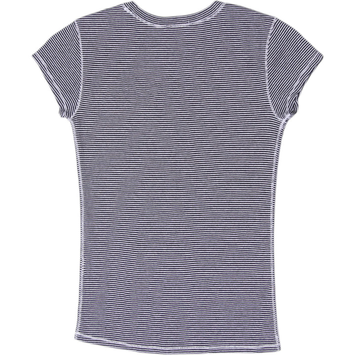 Y2K Ladies Micro Striped Cap Sleeve T-Shirt Size S