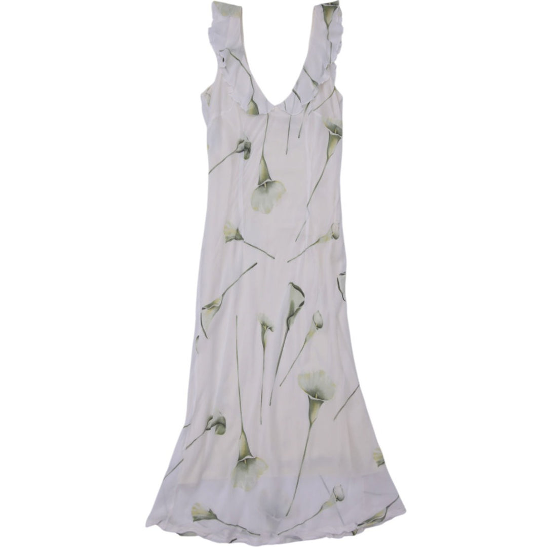 Y2K Ladies Vitsio Calla Lily Floral Ruffle V-Neck Maxi Dress Size 48