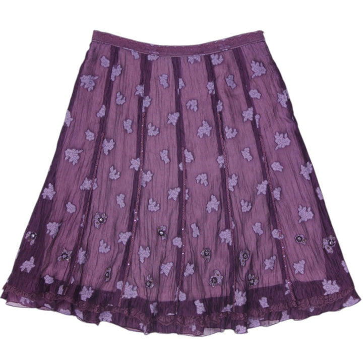 Y2K Ladies Passion Collection Purple Sheer Floral Applique Midi Skirt Size XL