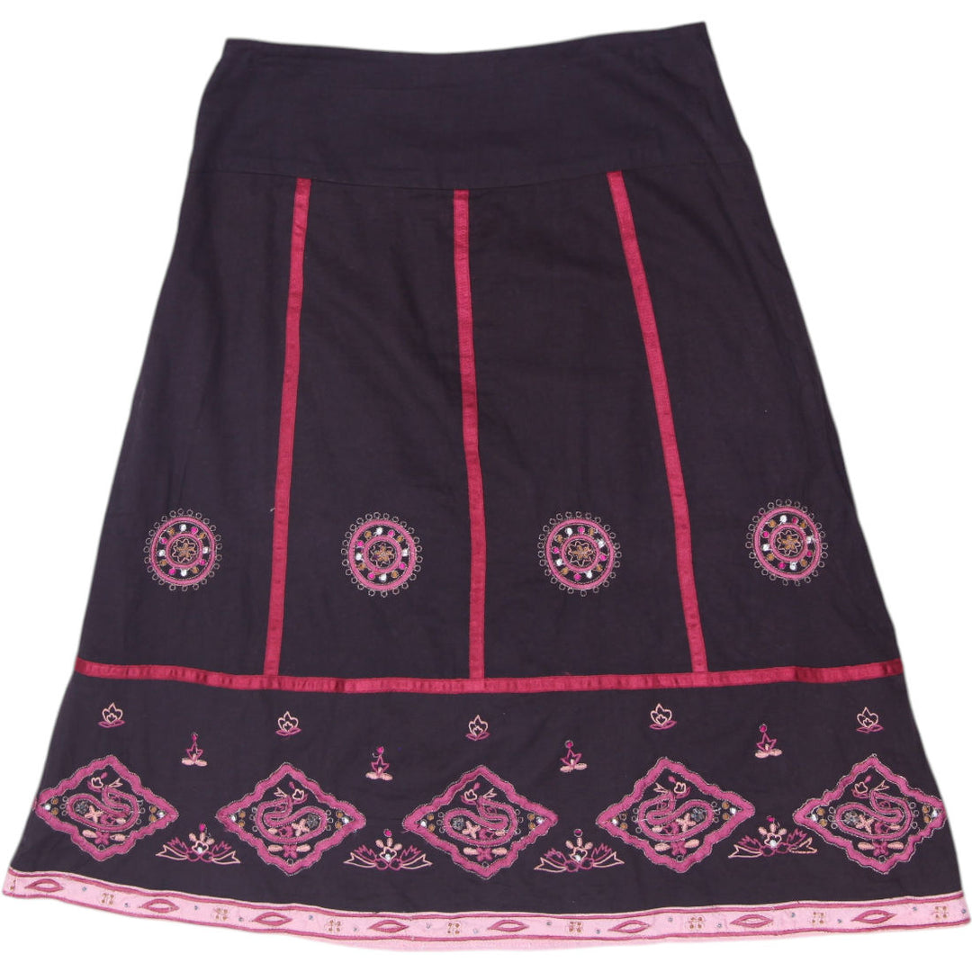 Y2K Ladies Bohemian Medallion Embroidered Flare Midi Skirt
