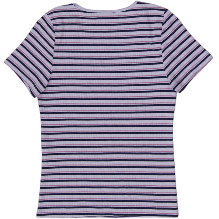 Y2K Ladies Levi’s Pink & Navy Striped Ribbed Knit Short Sleeve T-Shirt Size S