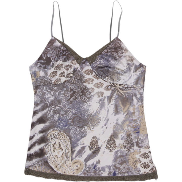 Y2K Ladies Xhilaration Earth Tone Paisley Lace Trim Cami Strappy Top Medium
