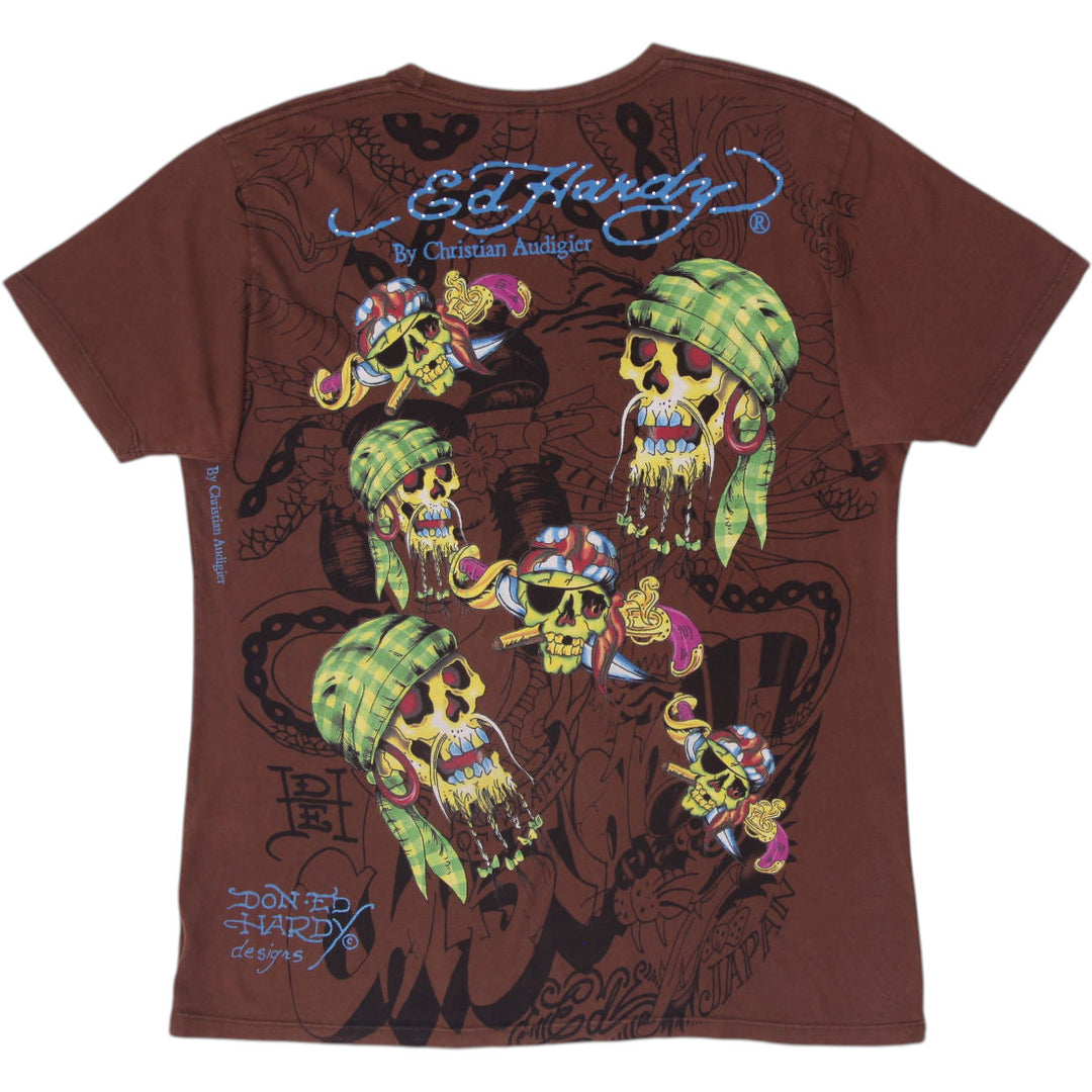 Y2K Mens Ed Hardy by Christian Audigier All Over Print PirateSkulls Size XL