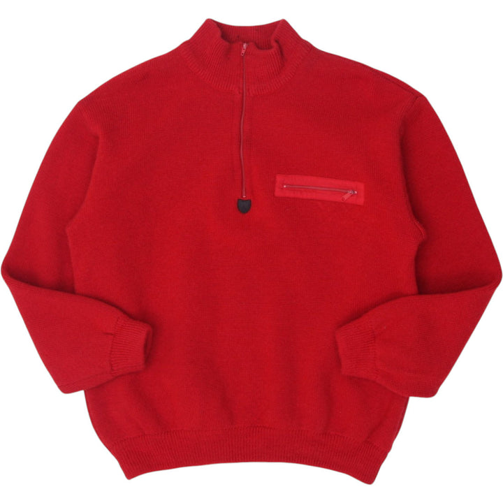 Vintage 1990s Patagonia Red Wool Knit Quarter Zip Ski Sweater
