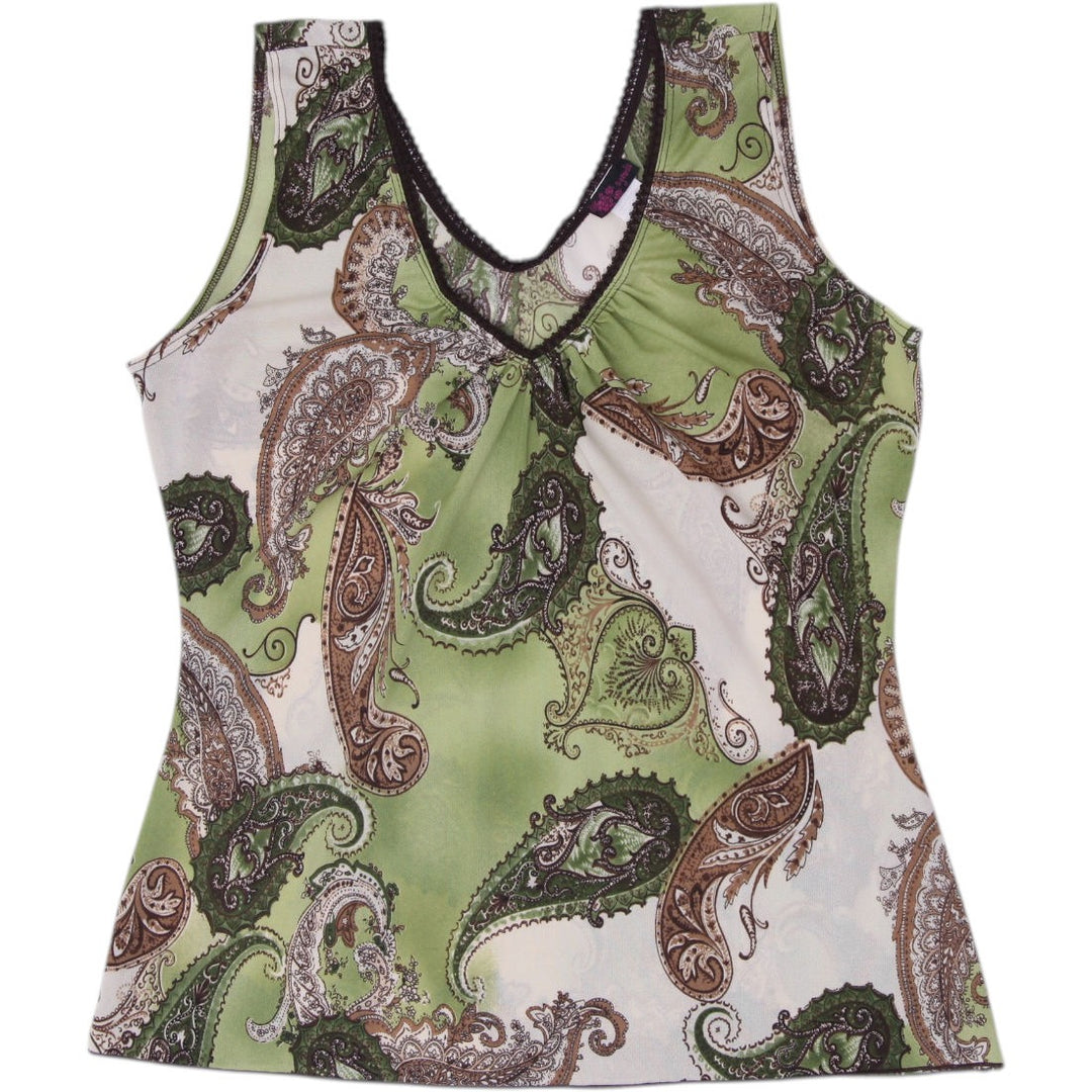 Y2K Ladies Agenda Paisley Print V-Neck Stretch Tank Top Size XL