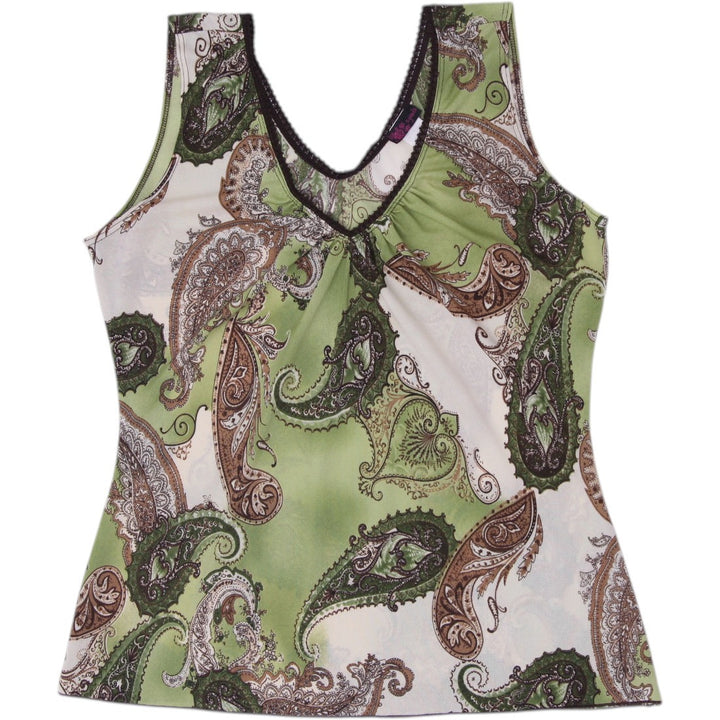 Y2K Ladies Agenda Paisley Print V-Neck Stretch Tank Top Size XL