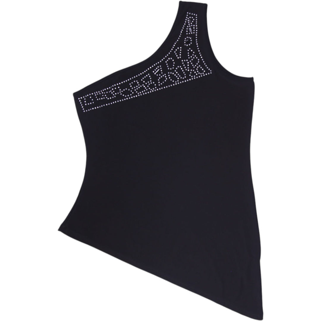 Y2K Ladies Venus One Shoulder Asymmetrical Rhinestone Top Madi in USA Size XL
