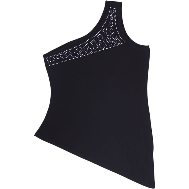 Y2K Ladies Venus One Shoulder Asymmetrical Rhinestone Top Madi in USA Size XL