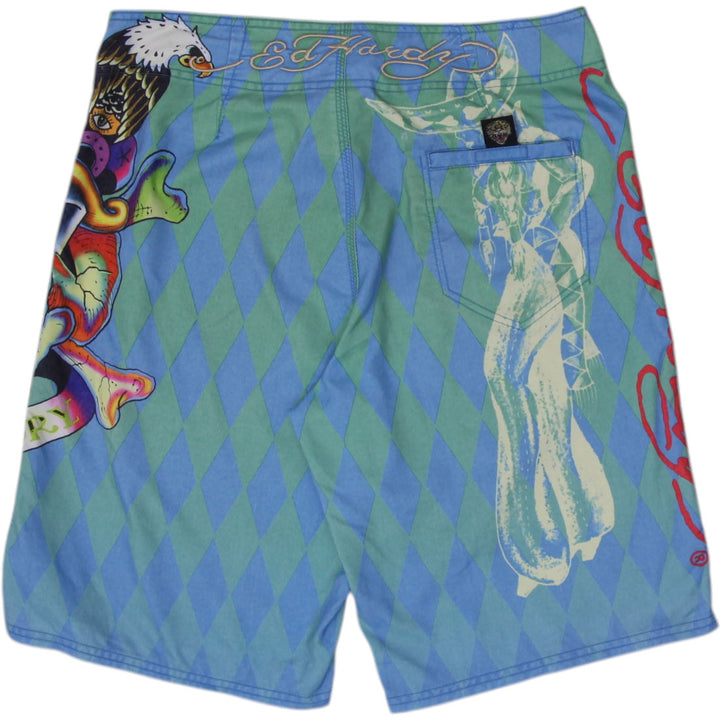 Ed Hardy Graphic Swimwear Polyester Boardshorts Size 32 | Migration_Shorts - Side View | Fashion Rerun