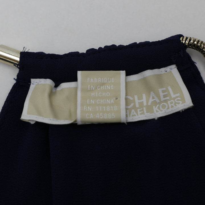 Y2K Ladies Michael Kors Gold Chain Neck Pleated Halter Dress Navy Blue Size XS